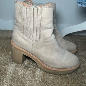 Target Taupe Suede Block Heel Ankle Boots